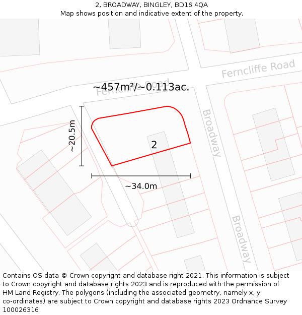 2, BROADWAY, BINGLEY, BD16 4QA: Plot and title map