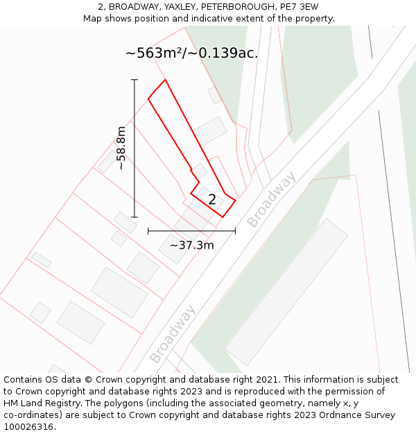 2, BROADWAY, YAXLEY, PETERBOROUGH, PE7 3EW: Plot and title map