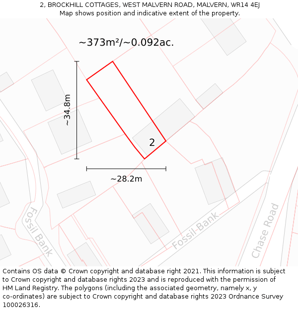 2, BROCKHILL COTTAGES, WEST MALVERN ROAD, MALVERN, WR14 4EJ: Plot and title map