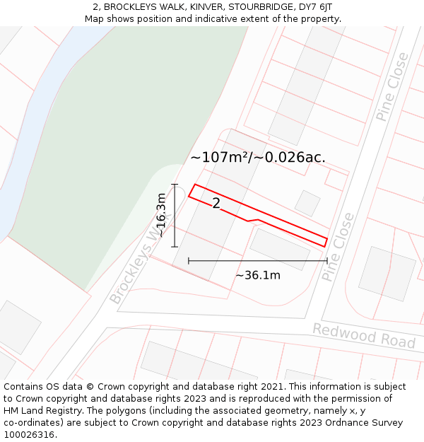 2, BROCKLEYS WALK, KINVER, STOURBRIDGE, DY7 6JT: Plot and title map