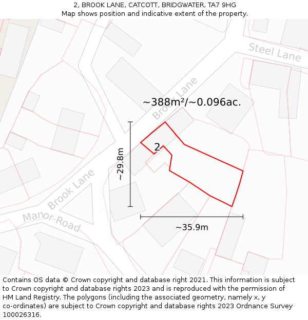 2, BROOK LANE, CATCOTT, BRIDGWATER, TA7 9HG: Plot and title map
