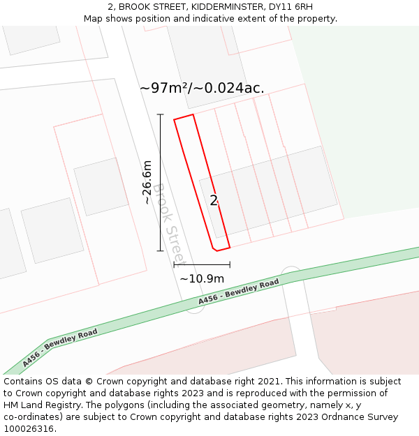 2, BROOK STREET, KIDDERMINSTER, DY11 6RH: Plot and title map