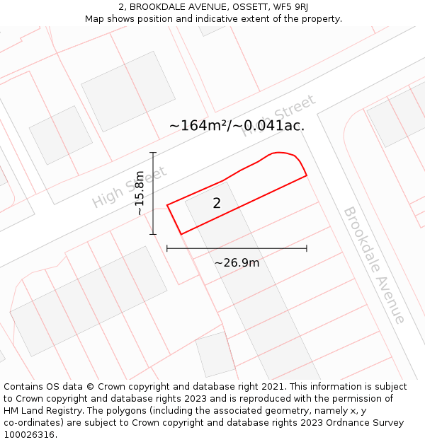 2, BROOKDALE AVENUE, OSSETT, WF5 9RJ: Plot and title map