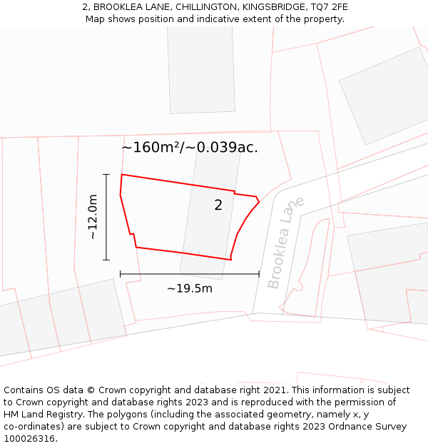 2, BROOKLEA LANE, CHILLINGTON, KINGSBRIDGE, TQ7 2FE: Plot and title map