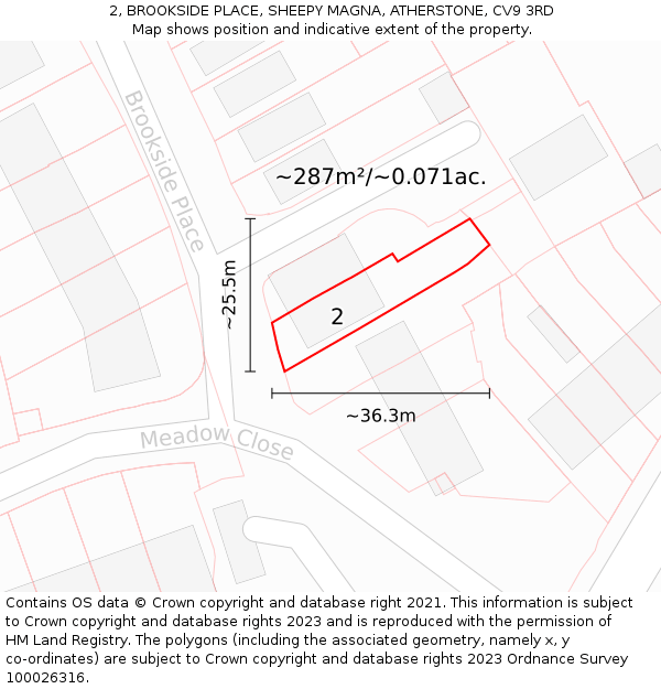 2, BROOKSIDE PLACE, SHEEPY MAGNA, ATHERSTONE, CV9 3RD: Plot and title map