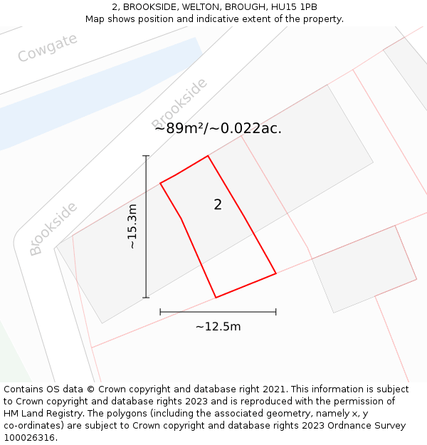 2, BROOKSIDE, WELTON, BROUGH, HU15 1PB: Plot and title map
