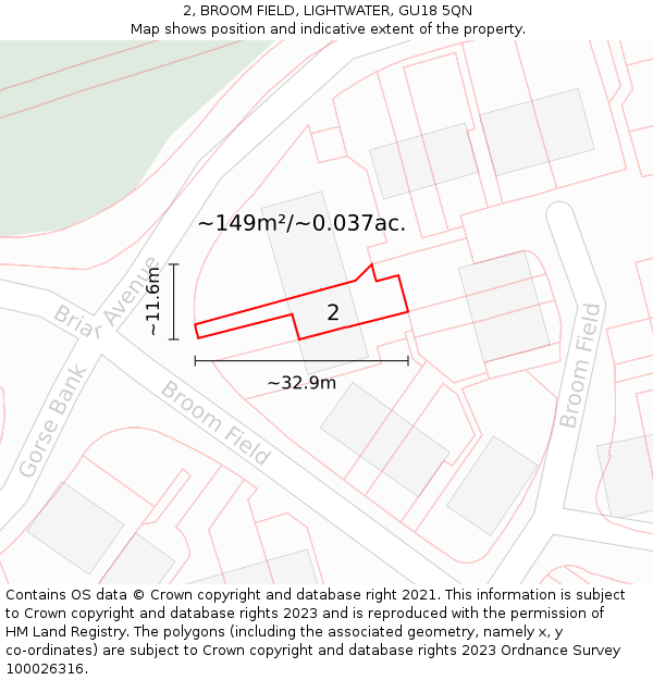 2, BROOM FIELD, LIGHTWATER, GU18 5QN: Plot and title map