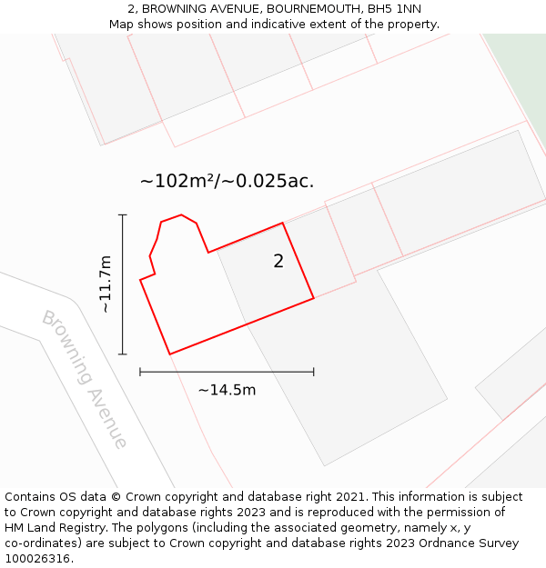 2, BROWNING AVENUE, BOURNEMOUTH, BH5 1NN: Plot and title map