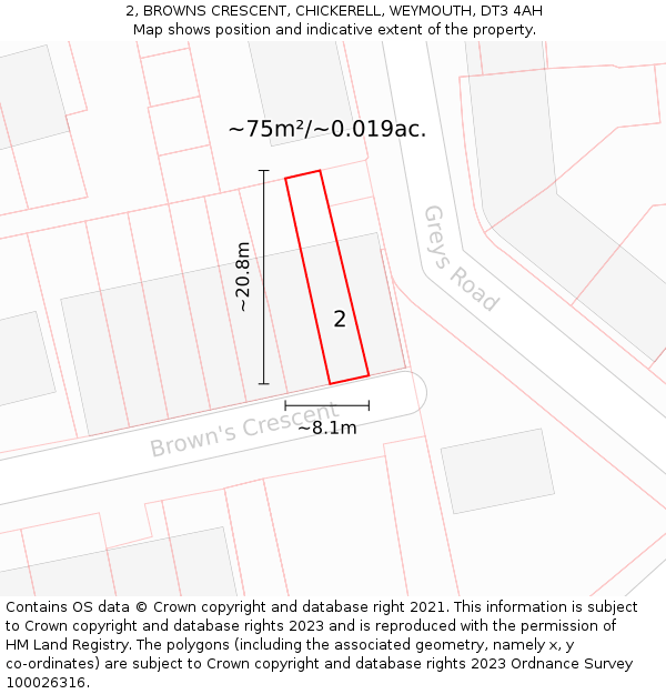 2, BROWNS CRESCENT, CHICKERELL, WEYMOUTH, DT3 4AH: Plot and title map