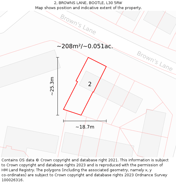 2, BROWNS LANE, BOOTLE, L30 5RW: Plot and title map