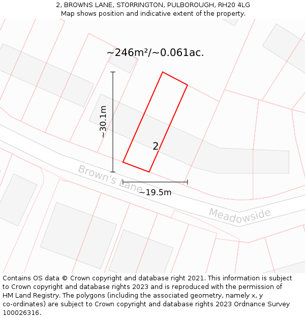 2, BROWNS LANE, STORRINGTON, PULBOROUGH, RH20 4LG: Plot and title map