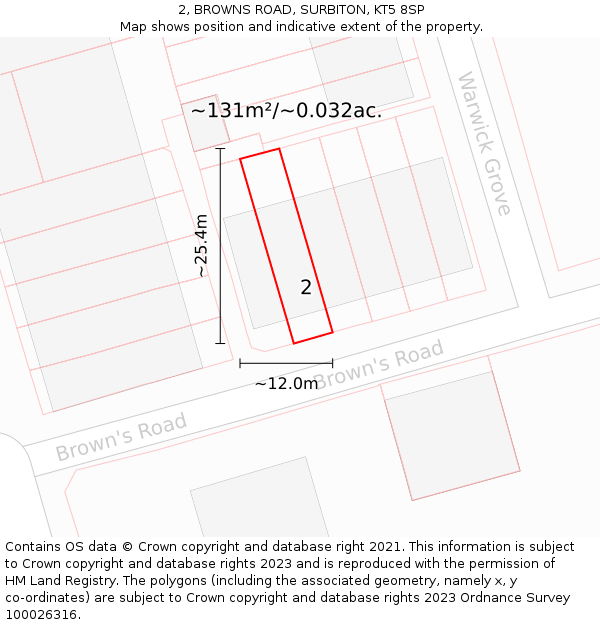 2, BROWNS ROAD, SURBITON, KT5 8SP: Plot and title map