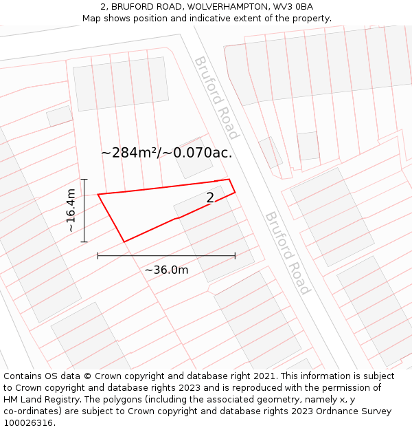 2, BRUFORD ROAD, WOLVERHAMPTON, WV3 0BA: Plot and title map