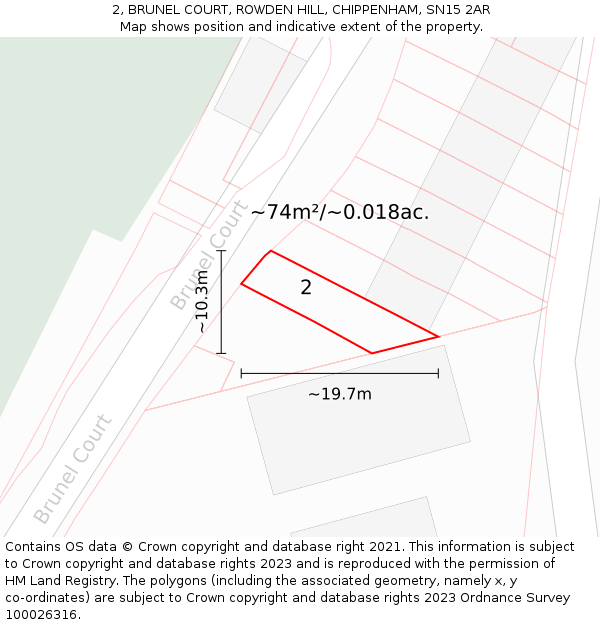 2, BRUNEL COURT, ROWDEN HILL, CHIPPENHAM, SN15 2AR: Plot and title map