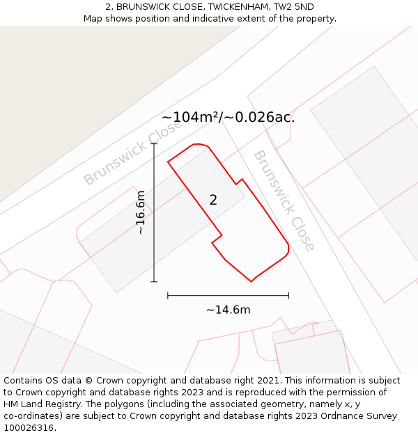 2, BRUNSWICK CLOSE, TWICKENHAM, TW2 5ND: Plot and title map