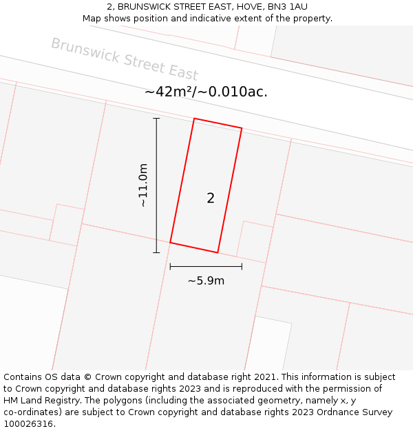 2, BRUNSWICK STREET EAST, HOVE, BN3 1AU: Plot and title map