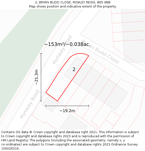 2, BRYAN BUDD CLOSE, ROWLEY REGIS, B65 9BB: Plot and title map