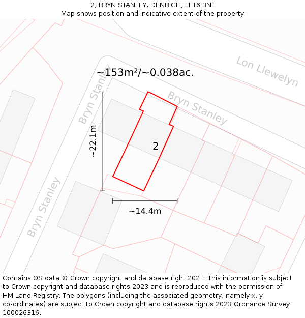 2, BRYN STANLEY, DENBIGH, LL16 3NT: Plot and title map