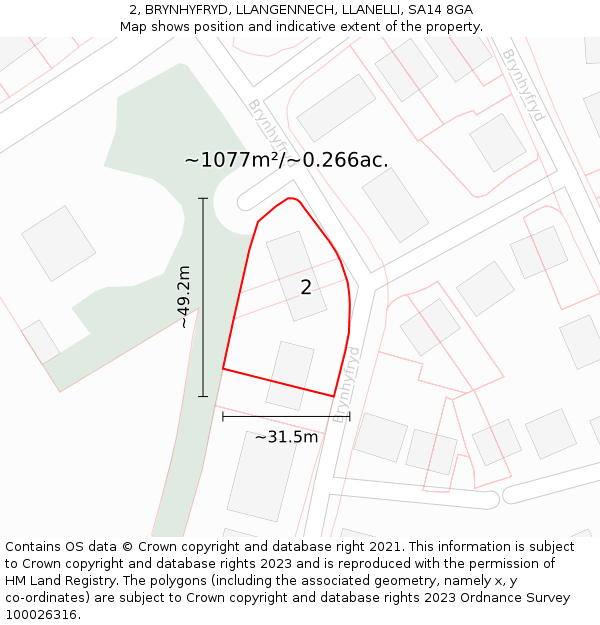 2, BRYNHYFRYD, LLANGENNECH, LLANELLI, SA14 8GA: Plot and title map