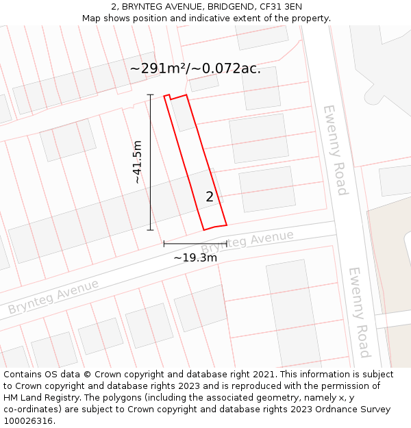 2, BRYNTEG AVENUE, BRIDGEND, CF31 3EN: Plot and title map