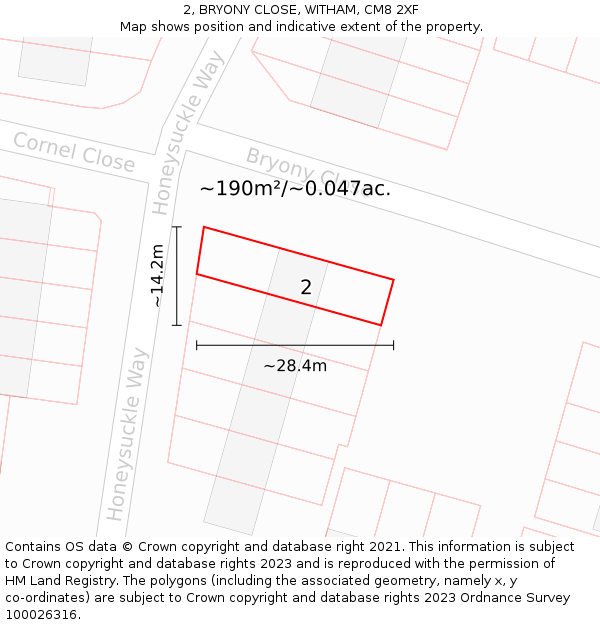 2, BRYONY CLOSE, WITHAM, CM8 2XF: Plot and title map