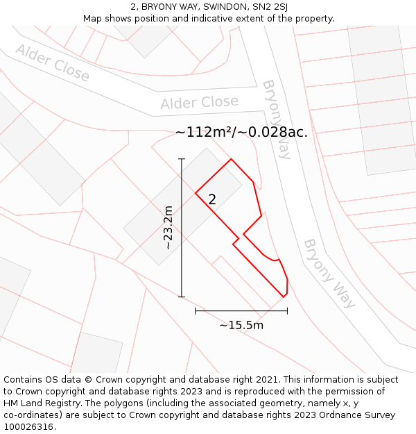 2, BRYONY WAY, SWINDON, SN2 2SJ: Plot and title map