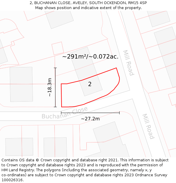 2, BUCHANAN CLOSE, AVELEY, SOUTH OCKENDON, RM15 4SP: Plot and title map