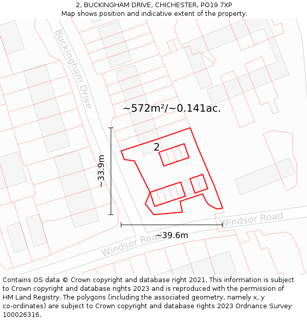 2, BUCKINGHAM DRIVE, CHICHESTER, PO19 7XP: Plot and title map