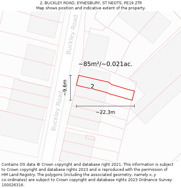 2, BUCKLEY ROAD, EYNESBURY, ST NEOTS, PE19 2TR: Plot and title map