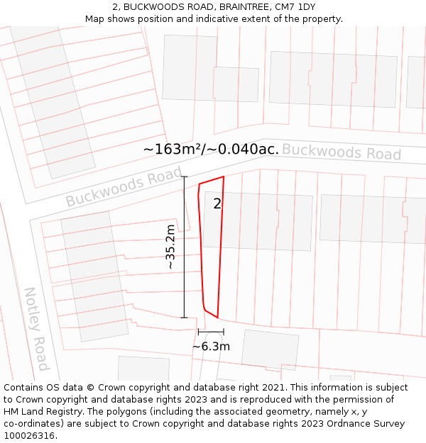 2, BUCKWOODS ROAD, BRAINTREE, CM7 1DY: Plot and title map