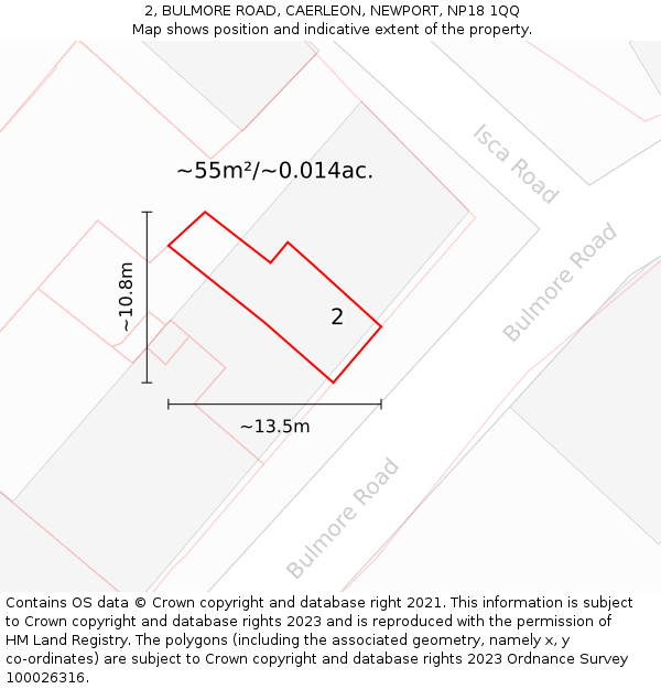 2, BULMORE ROAD, CAERLEON, NEWPORT, NP18 1QQ: Plot and title map