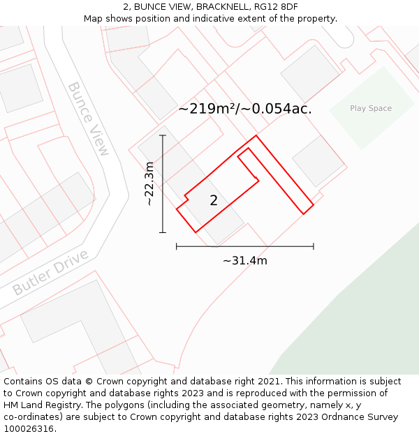 2, BUNCE VIEW, BRACKNELL, RG12 8DF: Plot and title map