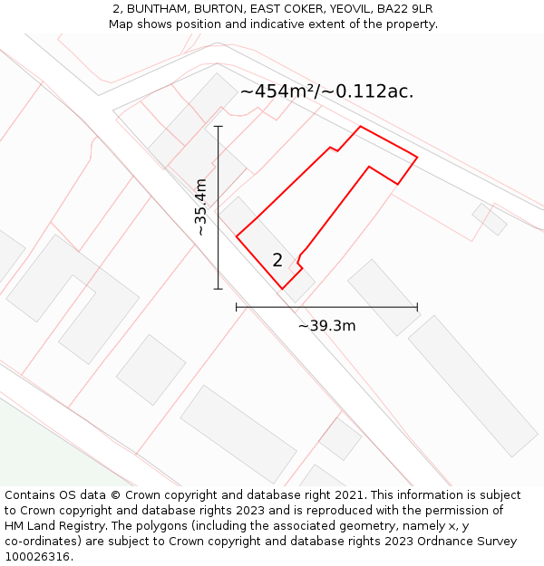 2, BUNTHAM, BURTON, EAST COKER, YEOVIL, BA22 9LR: Plot and title map