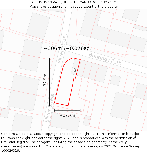 2, BUNTINGS PATH, BURWELL, CAMBRIDGE, CB25 0EG: Plot and title map