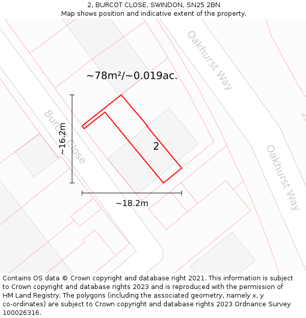 2, BURCOT CLOSE, SWINDON, SN25 2BN: Plot and title map