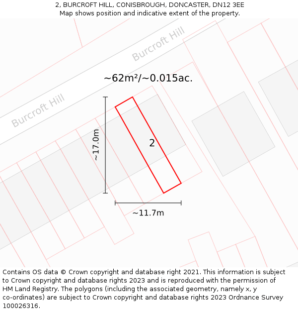 2, BURCROFT HILL, CONISBROUGH, DONCASTER, DN12 3EE: Plot and title map