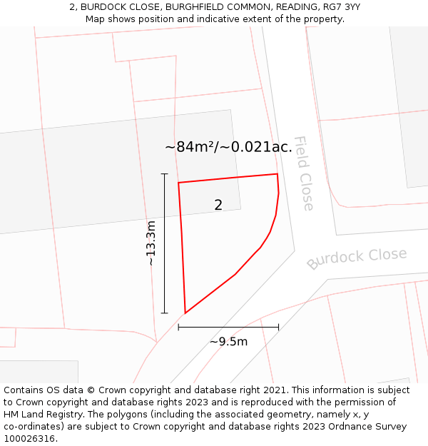 2, BURDOCK CLOSE, BURGHFIELD COMMON, READING, RG7 3YY: Plot and title map