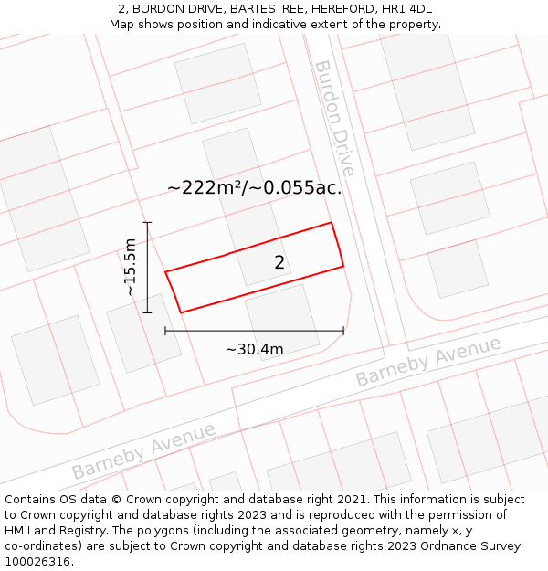 2, BURDON DRIVE, BARTESTREE, HEREFORD, HR1 4DL: Plot and title map