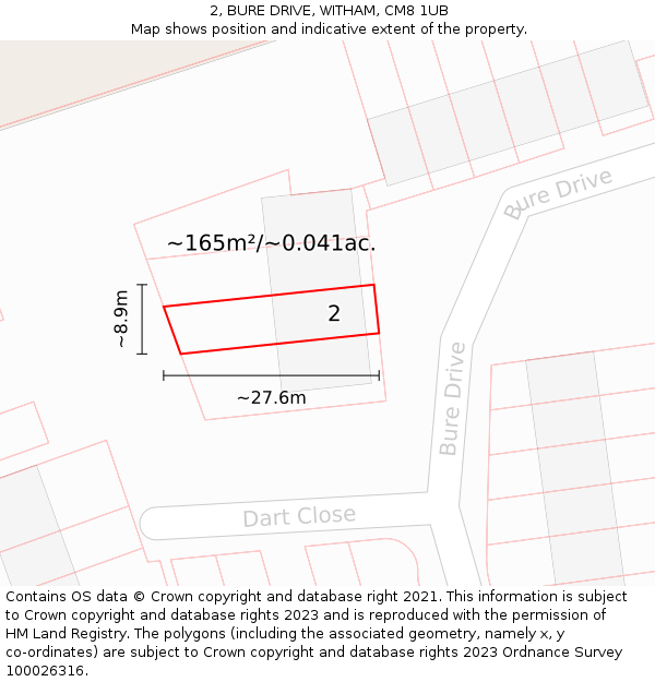 2, BURE DRIVE, WITHAM, CM8 1UB: Plot and title map