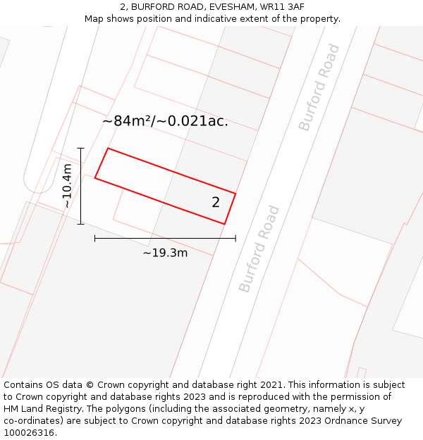 2, BURFORD ROAD, EVESHAM, WR11 3AF: Plot and title map