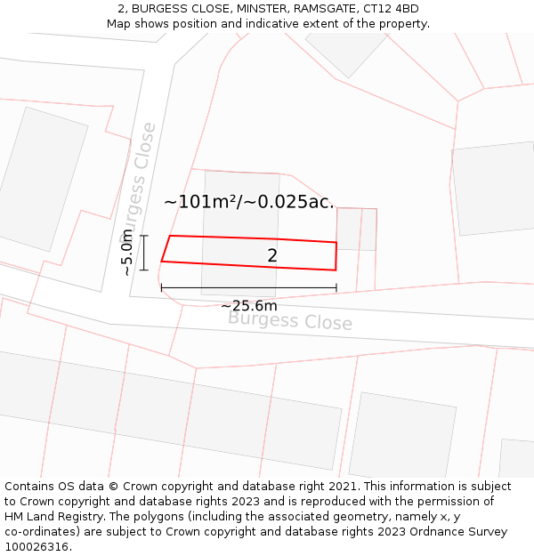 2, BURGESS CLOSE, MINSTER, RAMSGATE, CT12 4BD: Plot and title map