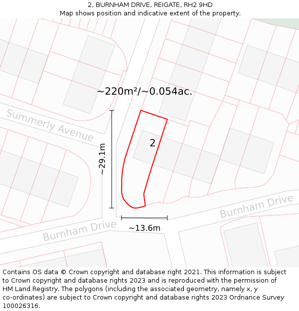 2, BURNHAM DRIVE, REIGATE, RH2 9HD: Plot and title map