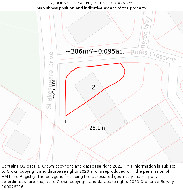 2, BURNS CRESCENT, BICESTER, OX26 2YS: Plot and title map