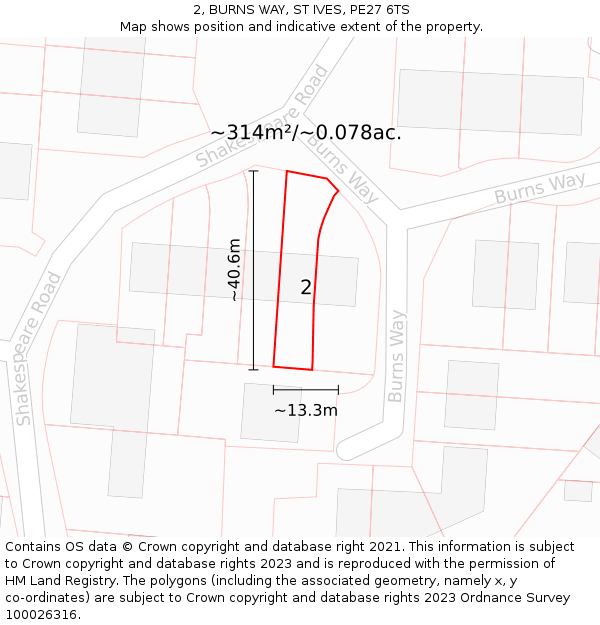 2, BURNS WAY, ST IVES, PE27 6TS: Plot and title map