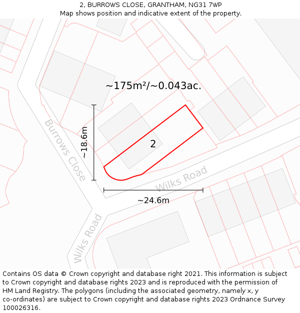 2, BURROWS CLOSE, GRANTHAM, NG31 7WP: Plot and title map