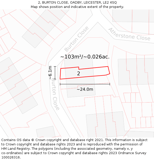 2, BURTON CLOSE, OADBY, LEICESTER, LE2 4SQ: Plot and title map