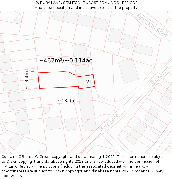 2, BURY LANE, STANTON, BURY ST EDMUNDS, IP31 2DF: Plot and title map