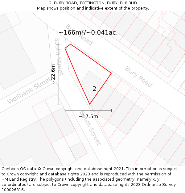 2, BURY ROAD, TOTTINGTON, BURY, BL8 3HB: Plot and title map