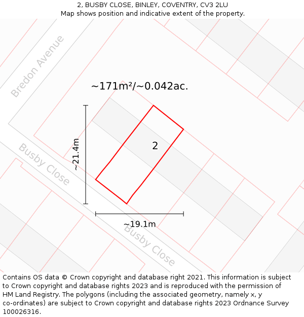 2, BUSBY CLOSE, BINLEY, COVENTRY, CV3 2LU: Plot and title map