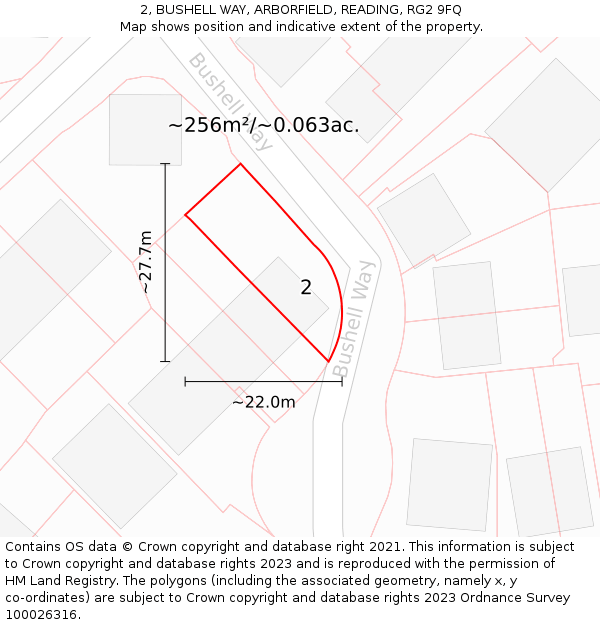 2, BUSHELL WAY, ARBORFIELD, READING, RG2 9FQ: Plot and title map